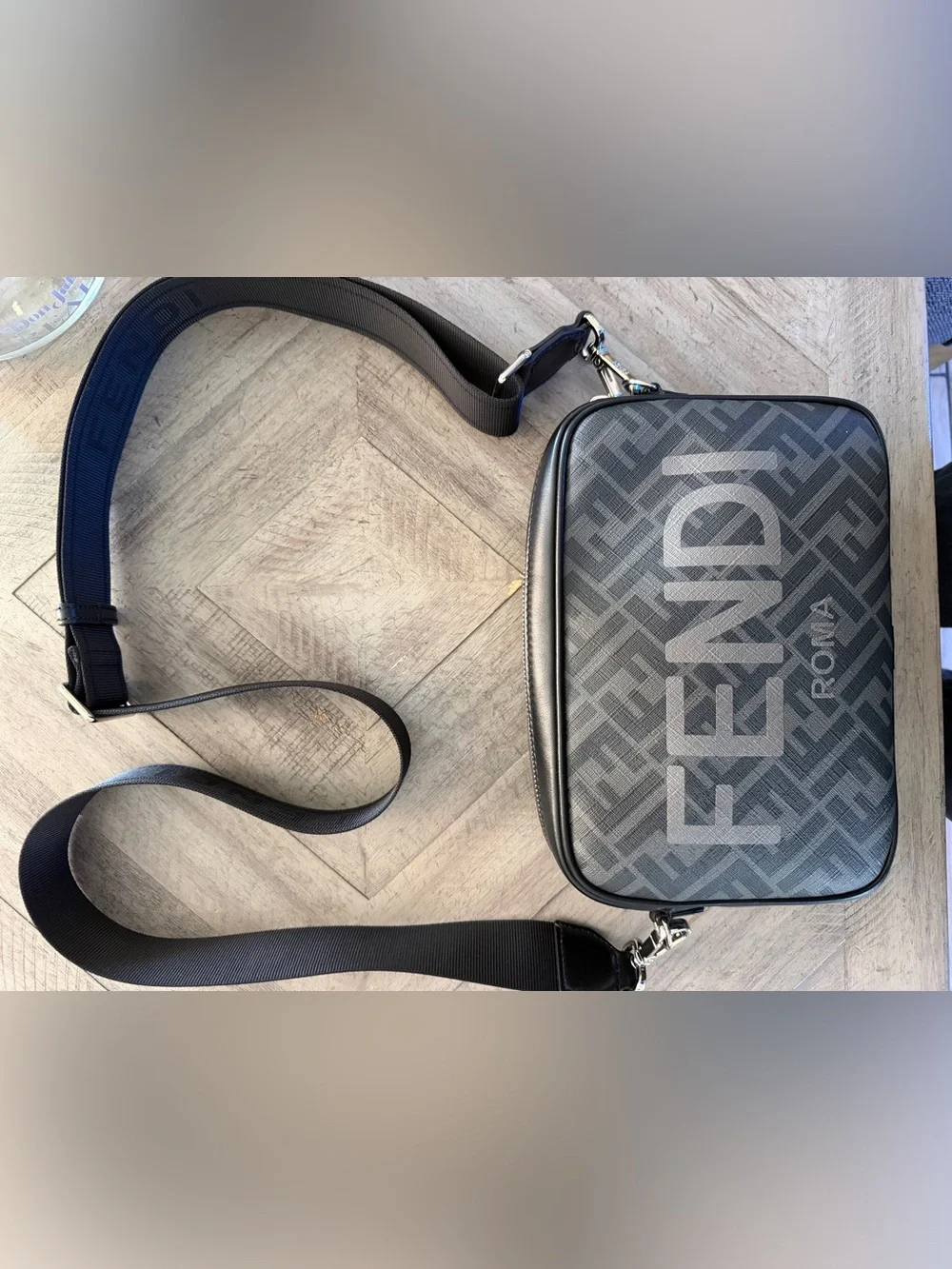 Fendi Black Leather & Logo-Print Crossbody Messenger